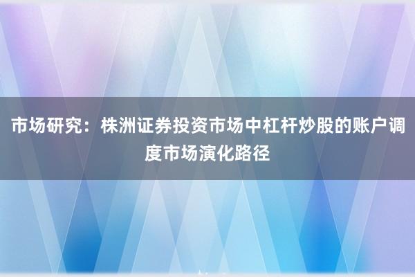 市场研究：株洲证券投资市场中杠杆炒股的账户调度市场演化路径