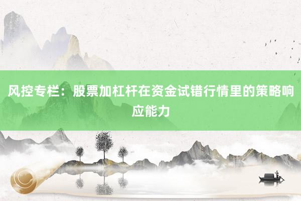 风控专栏：股票加杠杆在资金试错行情里的策略响应能力
