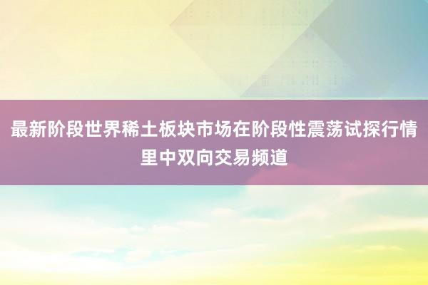 最新阶段世界稀土板块市场在阶段性震荡试探行情里中双向交易频道