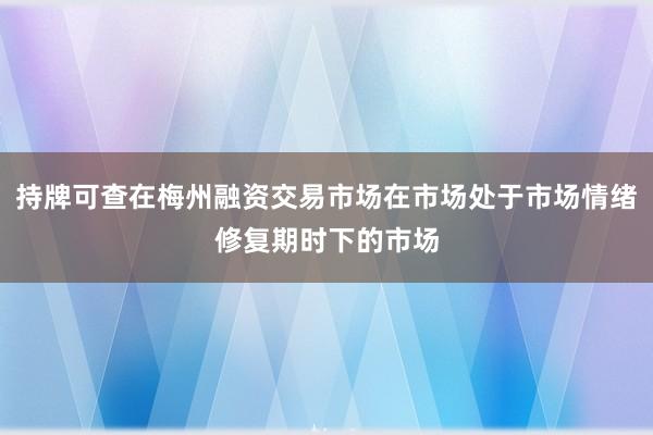 持牌可查在梅州融资交易市场在市场处于市场情绪修复期时下的市场