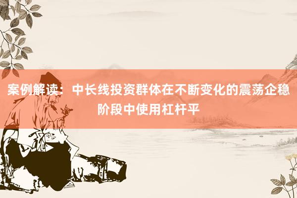 案例解读：中长线投资群体在不断变化的震荡企稳阶段中使用杠杆平
