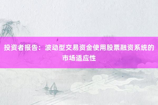 投资者报告：波动型交易资金使用股票融资系统的市场适应性