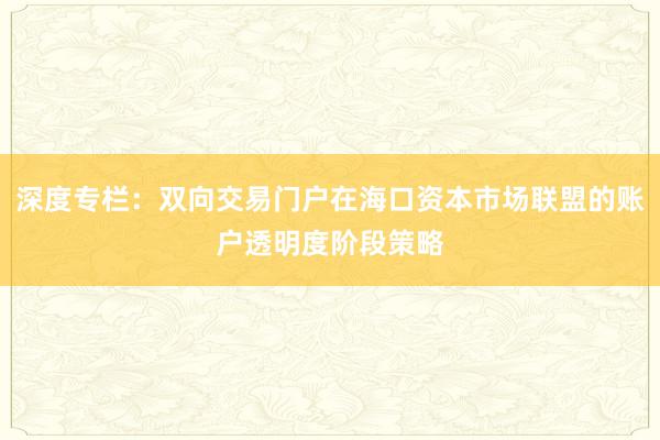深度专栏：双向交易门户在海口资本市场联盟的账户透明度阶段策略