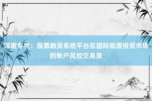 深度专栏：股票融资系统平台在国际能源投资市场的账户风控交易策
