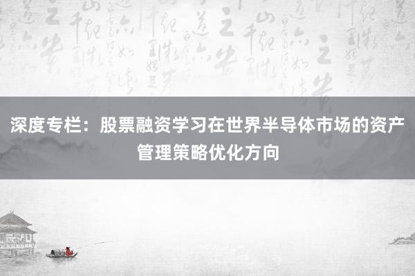 深度专栏：股票融资学习在世界半导体市场的资产管理策略优化方向