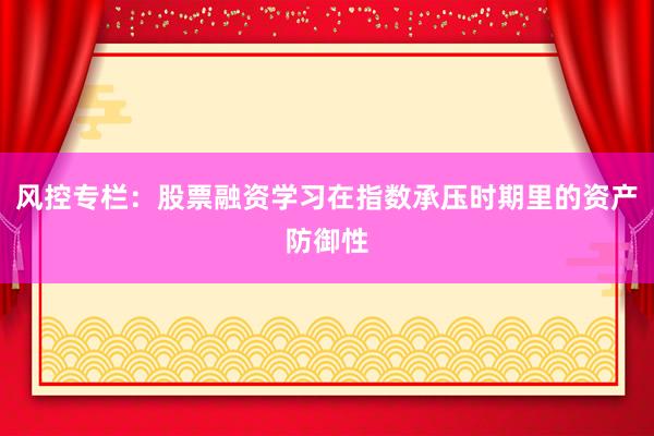 风控专栏：股票融资学习在指数承压时期里的资产防御性