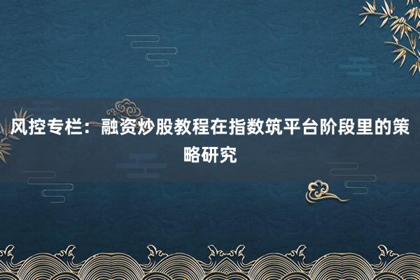 风控专栏：融资炒股教程在指数筑平台阶段里的策略研究