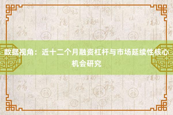 数据视角：近十二个月融资杠杆与市场延续性核心机会研究