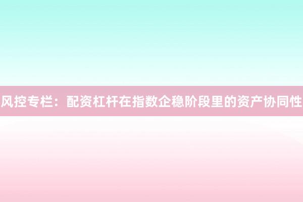 风控专栏：配资杠杆在指数企稳阶段里的资产协同性