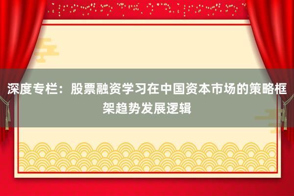 深度专栏：股票融资学习在中国资本市场的策略框架趋势发展逻辑