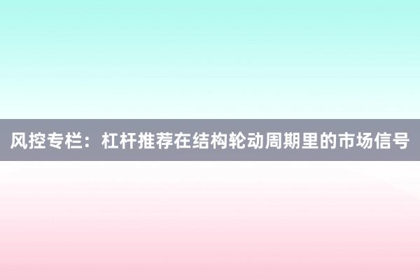 风控专栏：杠杆推荐在结构轮动周期里的市场信号