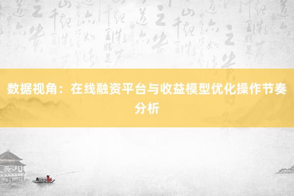 数据视角：在线融资平台与收益模型优化操作节奏分析