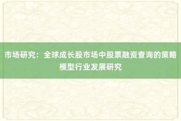 市场研究：全球成长股市场中股票融资查询的策略模型行业发展研究