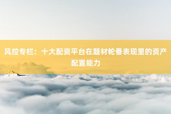 风控专栏：十大配资平台在题材轮番表现里的资产配置能力
