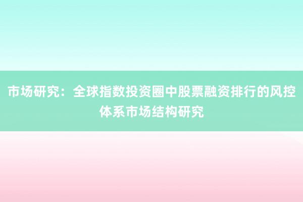 市场研究：全球指数投资圈中股票融资排行的风控体系市场结构研究