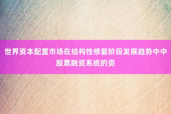 世界资本配置市场在结构性修复阶段发展趋势中中股票融资系统的资