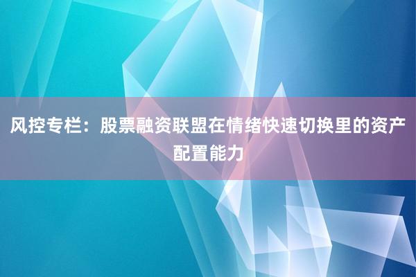 风控专栏：股票融资联盟在情绪快速切换里的资产配置能力
