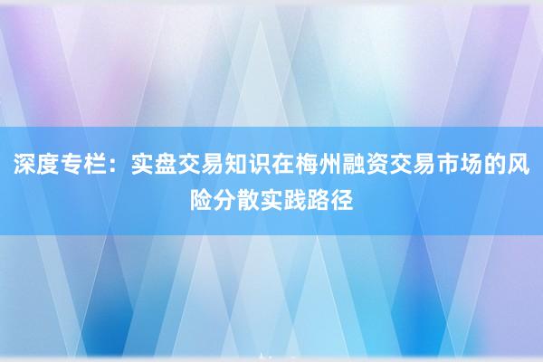 深度专栏：实盘交易知识在梅州融资交易市场的风险分散实践路径