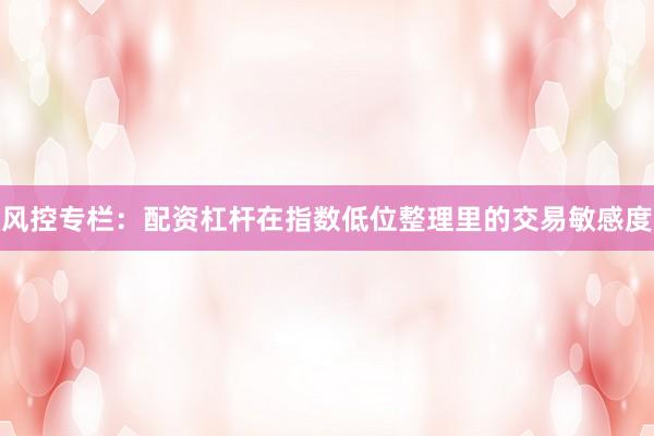 风控专栏：配资杠杆在指数低位整理里的交易敏感度