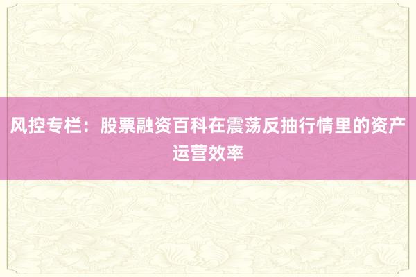 风控专栏：股票融资百科在震荡反抽行情里的资产运营效率