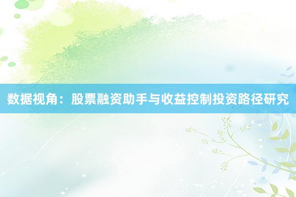 数据视角：股票融资助手与收益控制投资路径研究