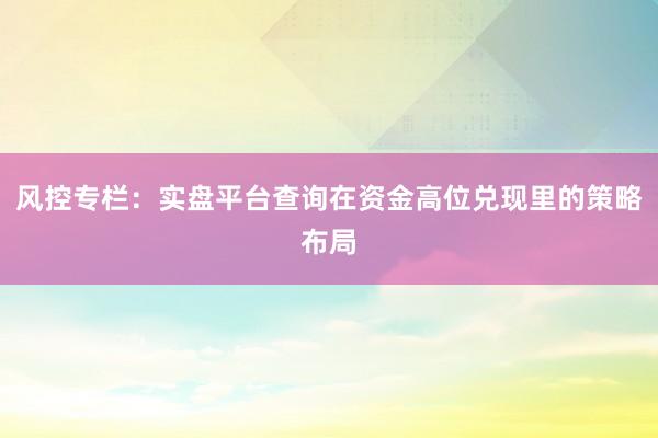 风控专栏：实盘平台查询在资金高位兑现里的策略布局