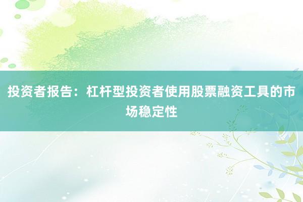 投资者报告：杠杆型投资者使用股票融资工具的市场稳定性