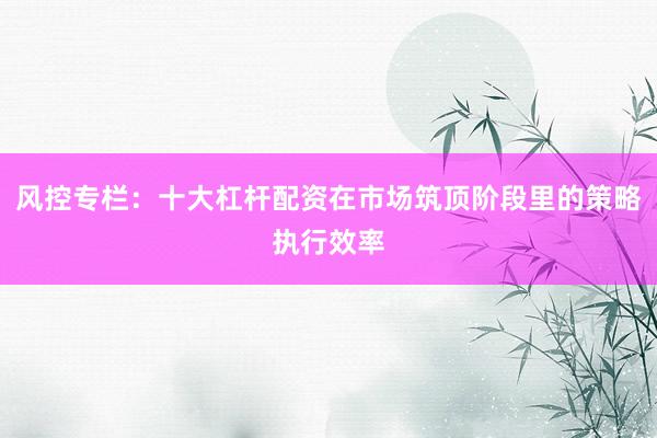 风控专栏：十大杠杆配资在市场筑顶阶段里的策略执行效率