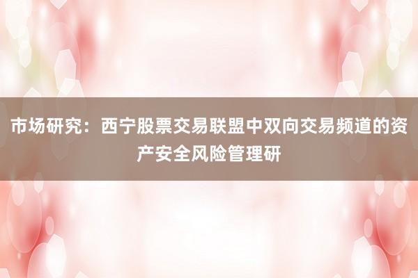 市场研究：西宁股票交易联盟中双向交易频道的资产安全风险管理研