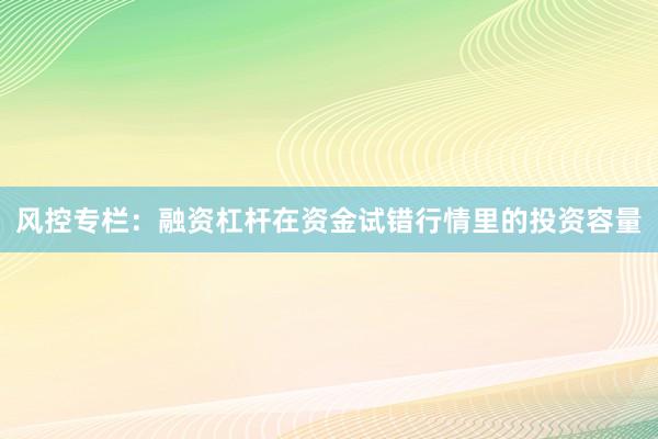风控专栏：融资杠杆在资金试错行情里的投资容量