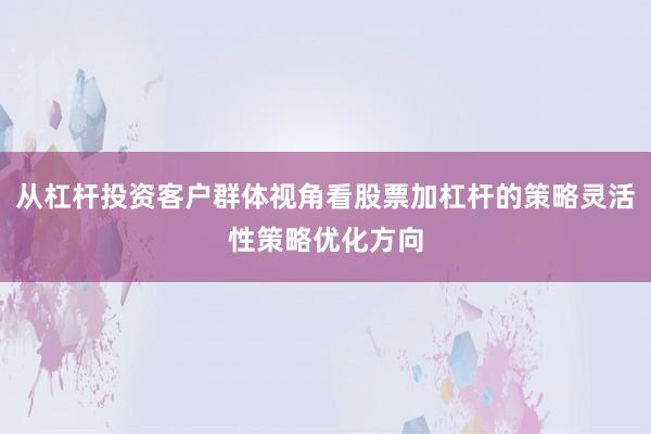 从杠杆投资客户群体视角看股票加杠杆的策略灵活性策略优化方向