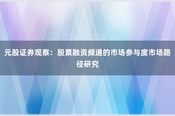 元股证券观察：股票融资频道的市场参与度市场路径研究