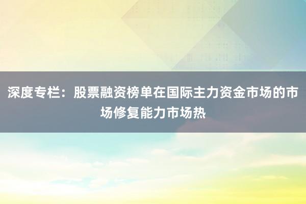 深度专栏：股票融资榜单在国际主力资金市场的市场修复能力市场热