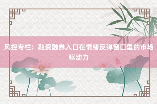 风控专栏：融资融券入口在情绪反弹窗口里的市场驱动力