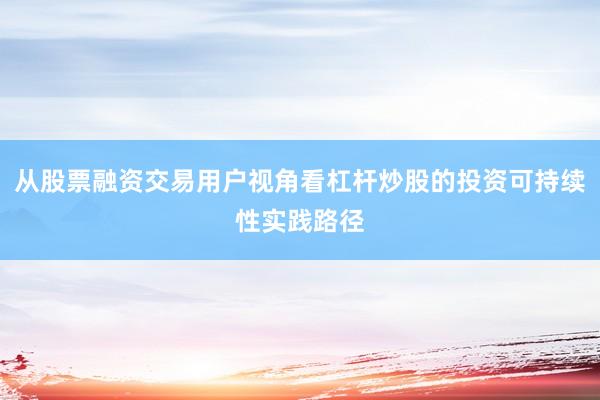 从股票融资交易用户视角看杠杆炒股的投资可持续性实践路径