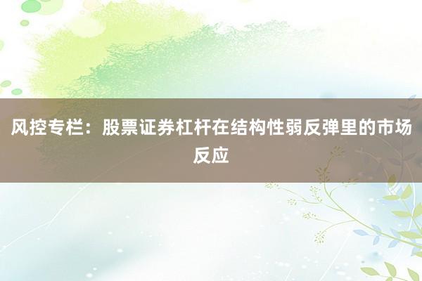 风控专栏：股票证券杠杆在结构性弱反弹里的市场反应