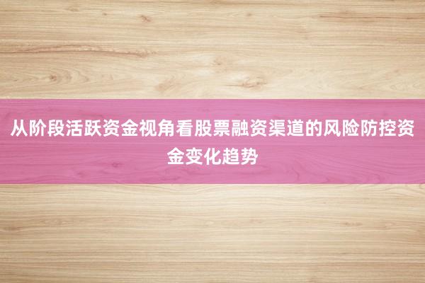 从阶段活跃资金视角看股票融资渠道的风险防控资金变化趋势