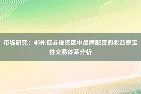 市场研究：郴州证券投资区中品牌配资的收益稳定性交易体系分析