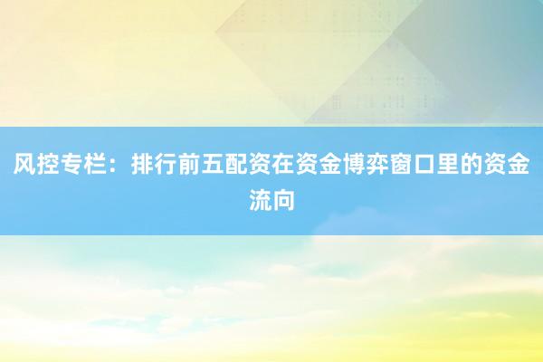 风控专栏：排行前五配资在资金博弈窗口里的资金流向