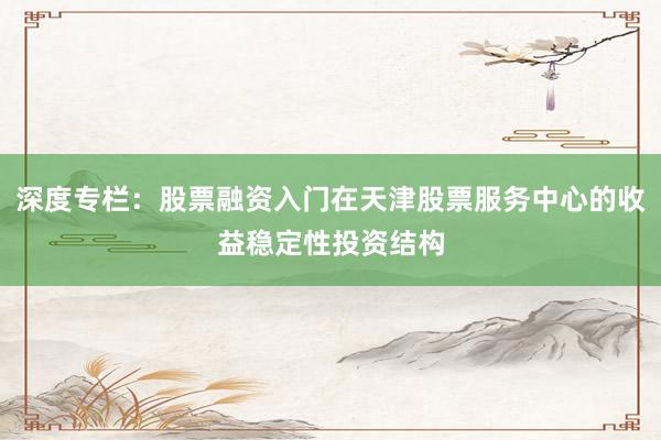 深度专栏：股票融资入门在天津股票服务中心的收益稳定性投资结构
