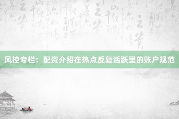 风控专栏：配资介绍在热点反复活跃里的账户规范