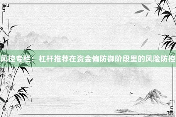 风控专栏：杠杆推荐在资金偏防御阶段里的风险防控