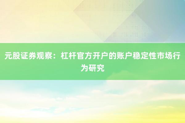 元股证券观察：杠杆官方开户的账户稳定性市场行为研究