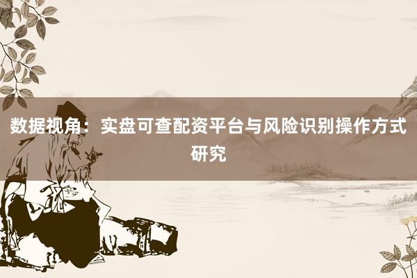 数据视角：实盘可查配资平台与风险识别操作方式研究