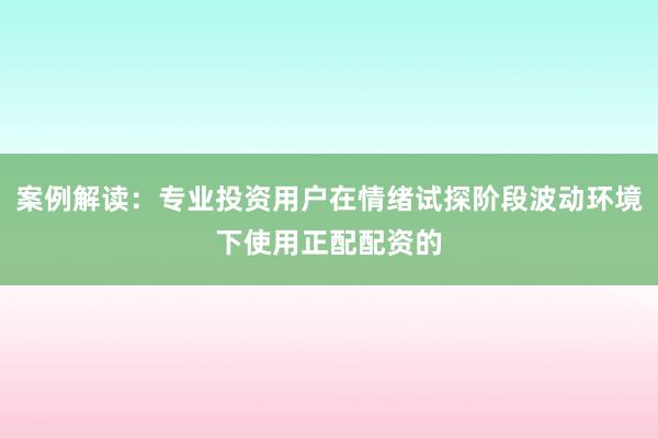 案例解读：专业投资用户在情绪试探阶段波动环境下使用正配配资的