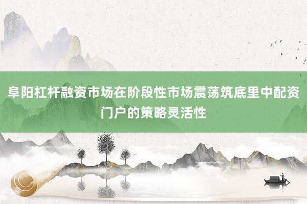 阜阳杠杆融资市场在阶段性市场震荡筑底里中配资门户的策略灵活性