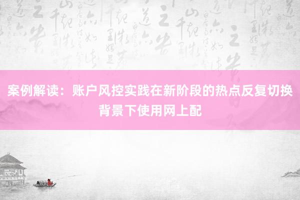 案例解读：账户风控实践在新阶段的热点反复切换背景下使用网上配