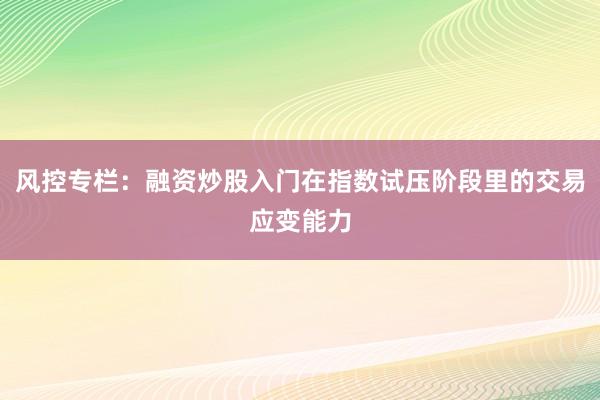风控专栏：融资炒股入门在指数试压阶段里的交易应变能力