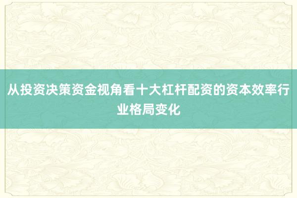 从投资决策资金视角看十大杠杆配资的资本效率行业格局变化
