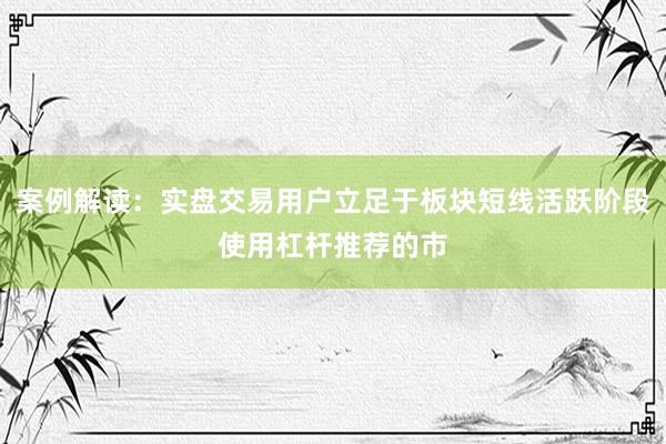 案例解读：实盘交易用户立足于板块短线活跃阶段使用杠杆推荐的市